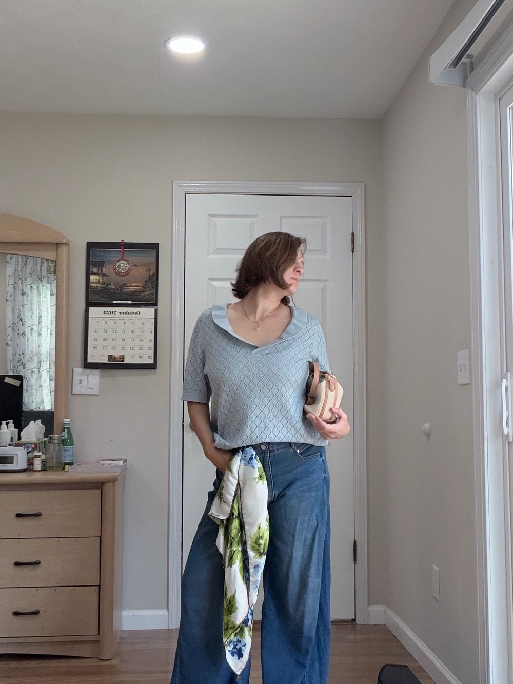 Eileen Fisher Blue Textured Knit Short Sleeve Sweater Top/ Quiet Luxury